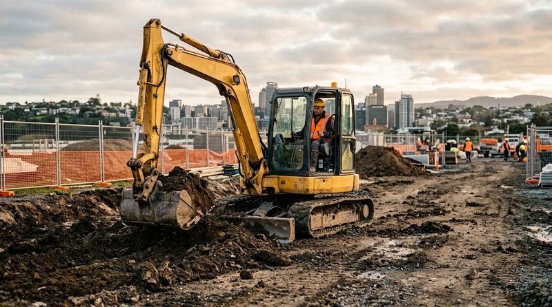 Excavator on an NZ construction site financed through fundr