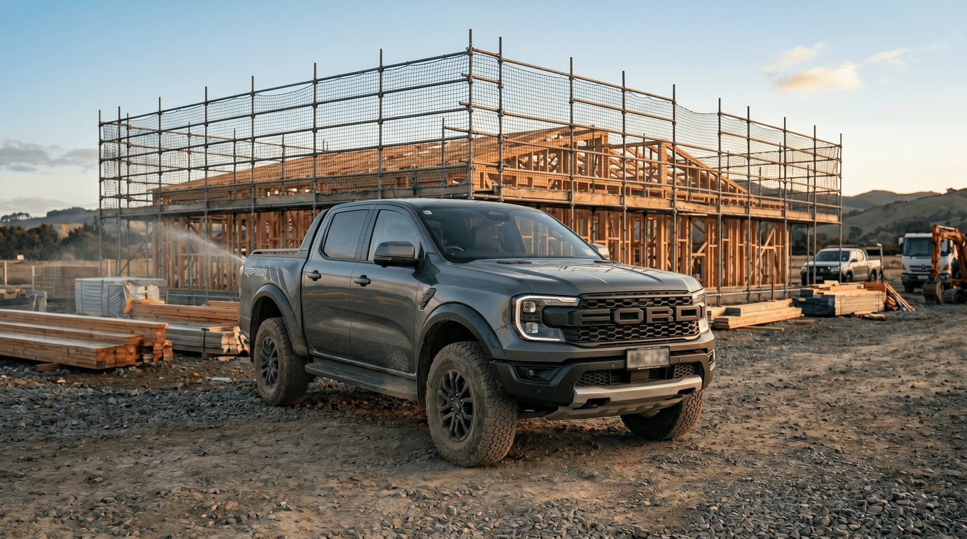 Ford Ranger ute parked on an NZ construction site, financed by fundr